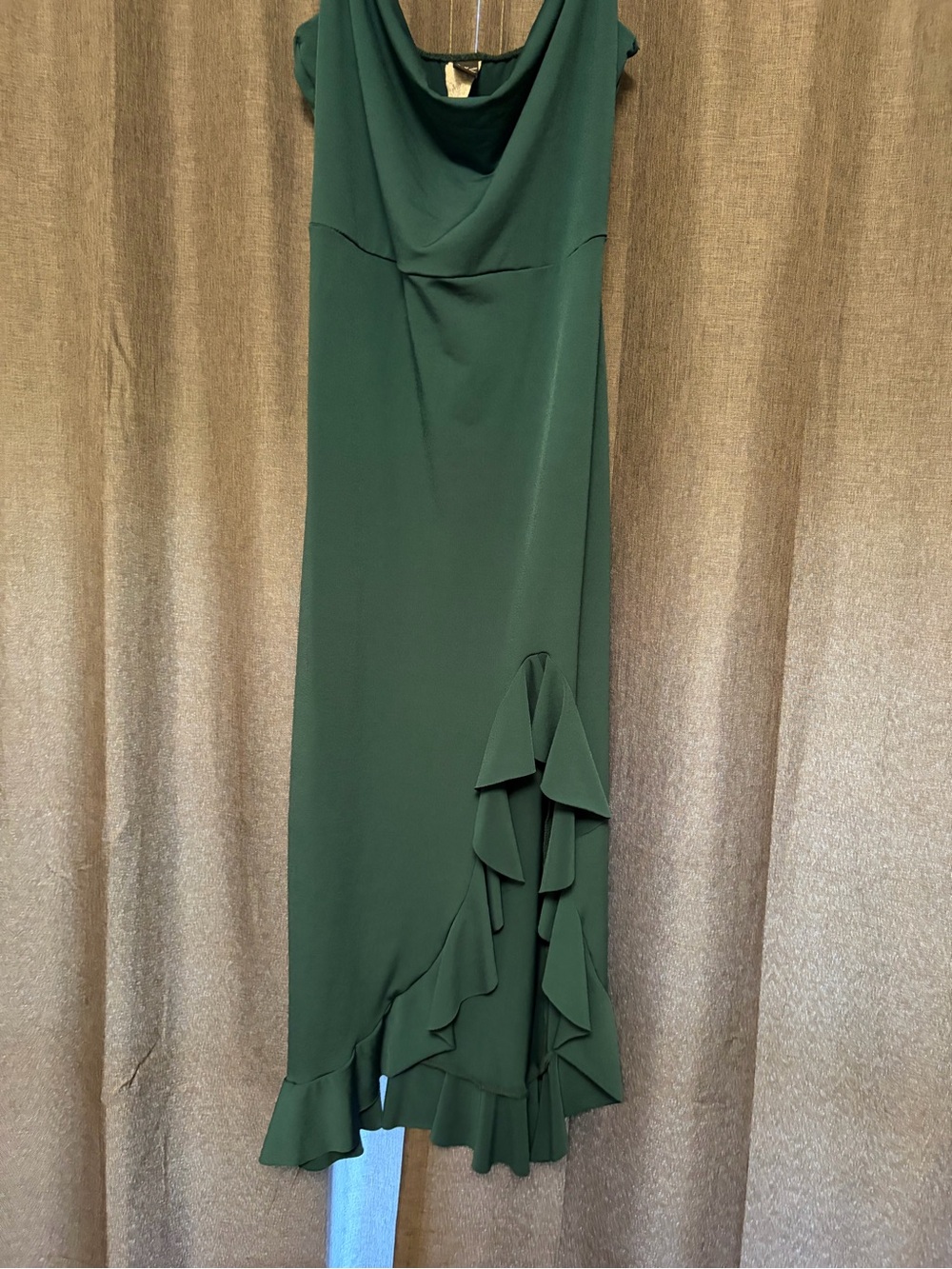 Windsor Emerald Green Cowl Neck Ruffle Dress